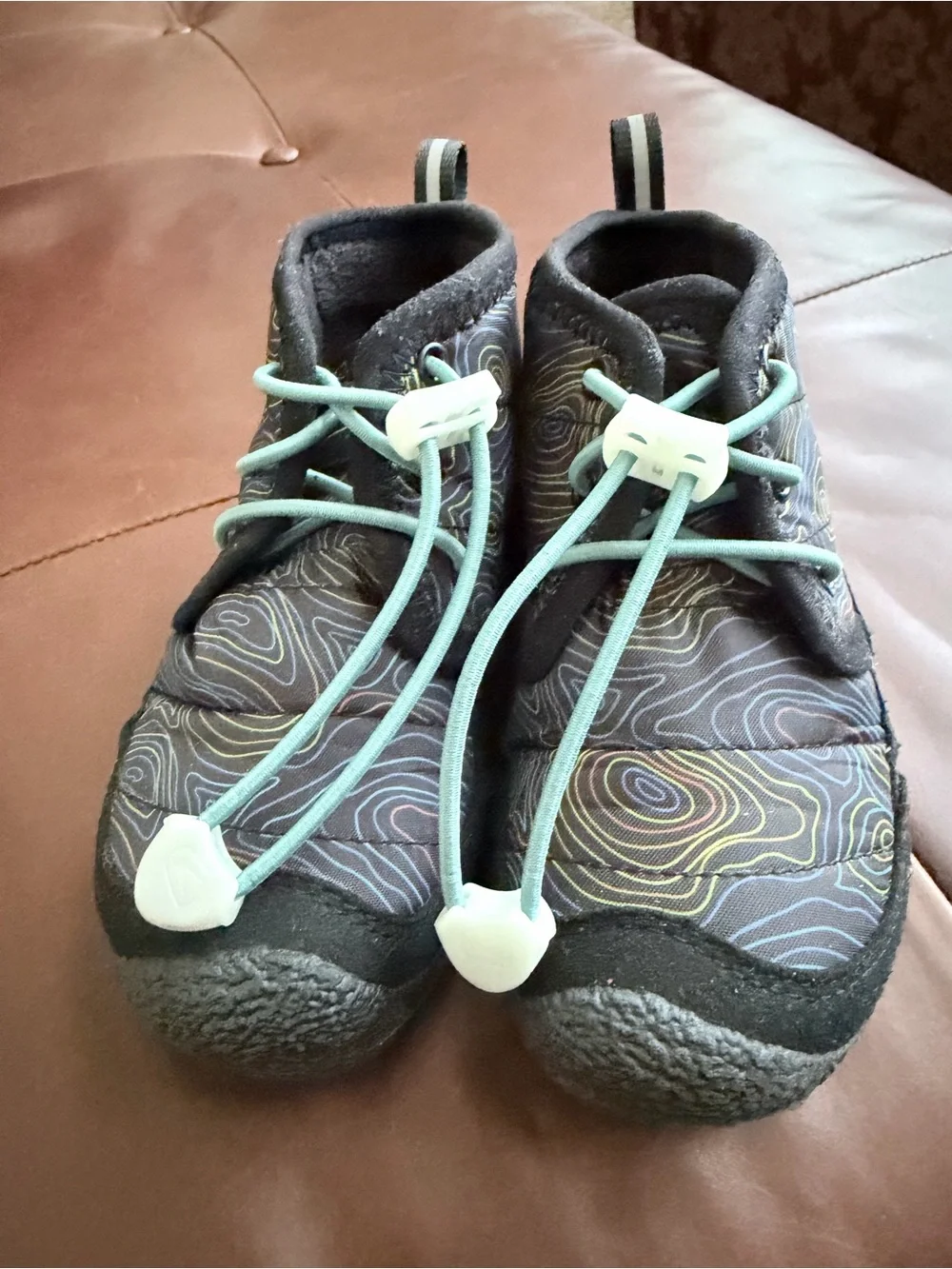 KEEN Kids Navy Topographic Ankle Boots with Teal Accents